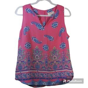 Renee C. Sleeveless Pink Blue Paisley Top Size Small